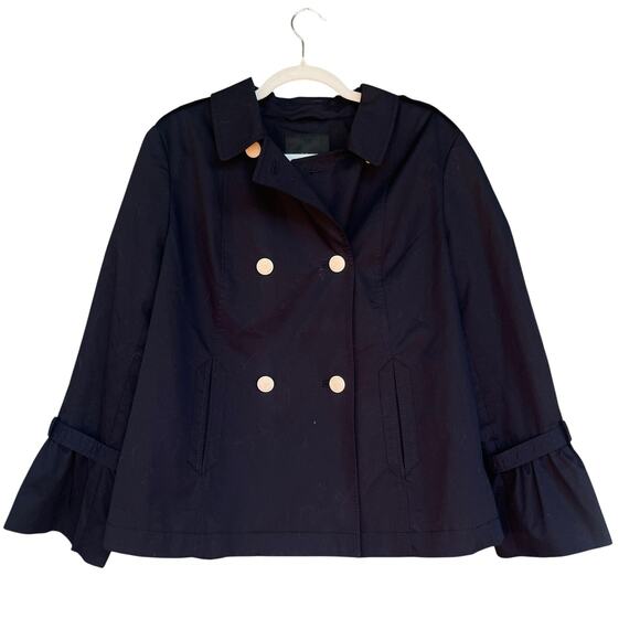 Talbots Jacket Womens Large Navy Double Breasted Nautical Ruffle Cuff Peacoat - Picture 1 of 10